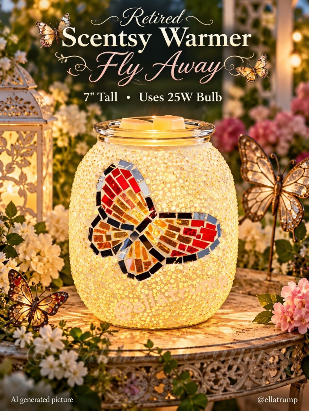 Retired Fly Away Scentsy Warmer 7" 25W Bulb (not included)